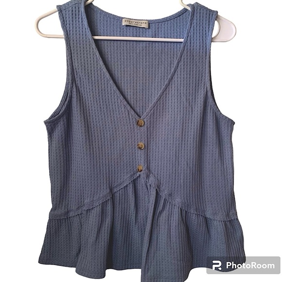 Paper Crane Tops - NWOT Paper Crane V-Neck Button Down Peplum Dusty Blue Top size L